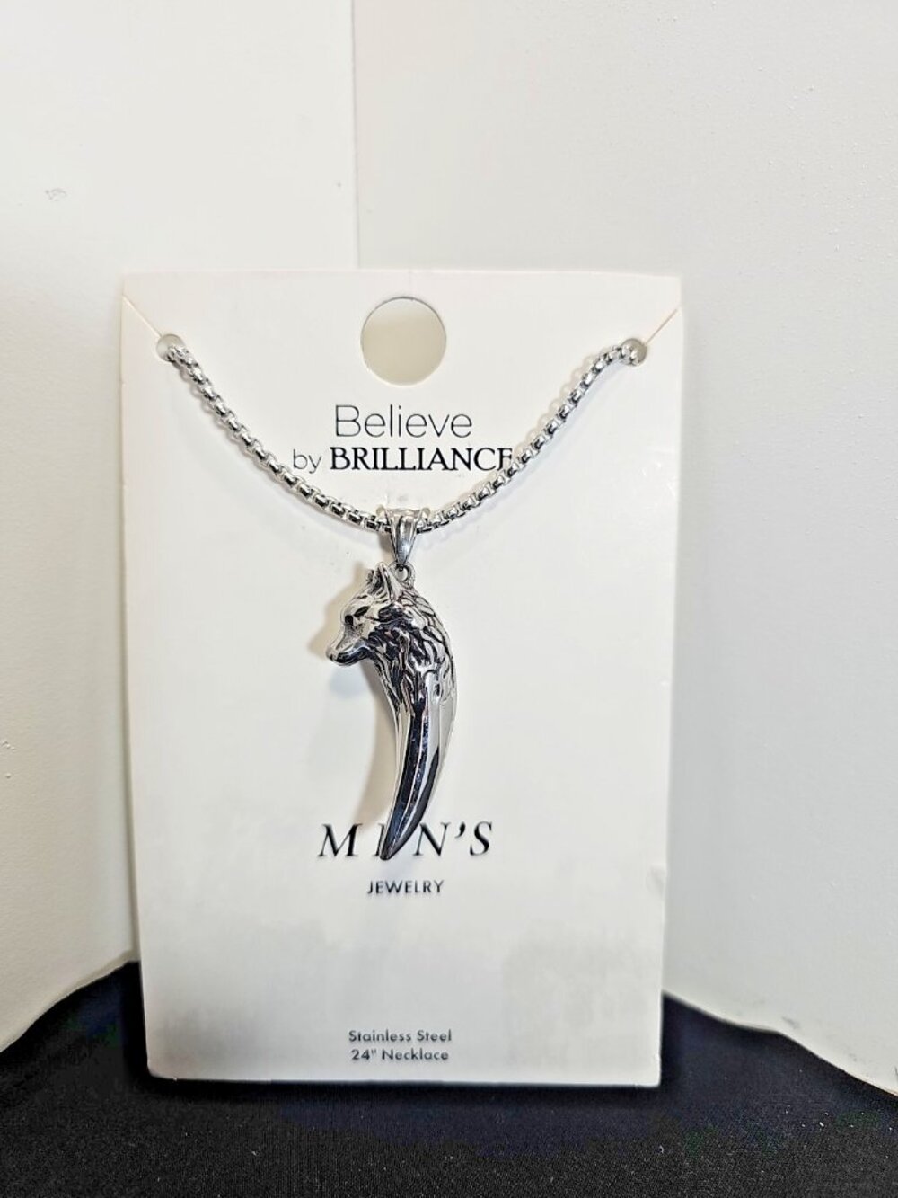 Believe by Brilliance Men's Stainless Steel Wolf Necklace - 24"